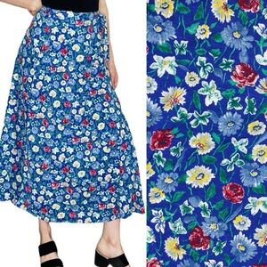 Vintage 90’s Euro Sport Blue Floral Midi Cottage Wrap Skirt